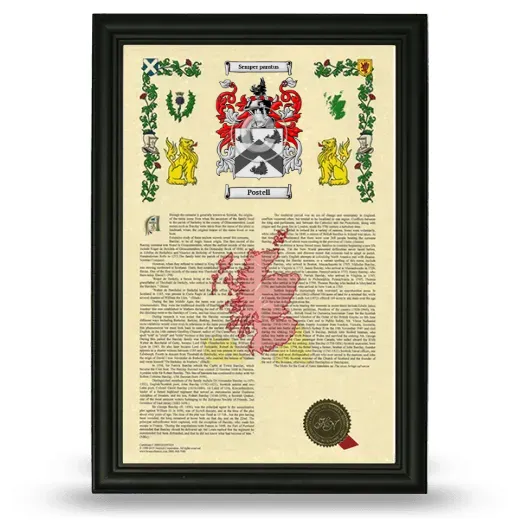 Postell Armorial History Framed - Black