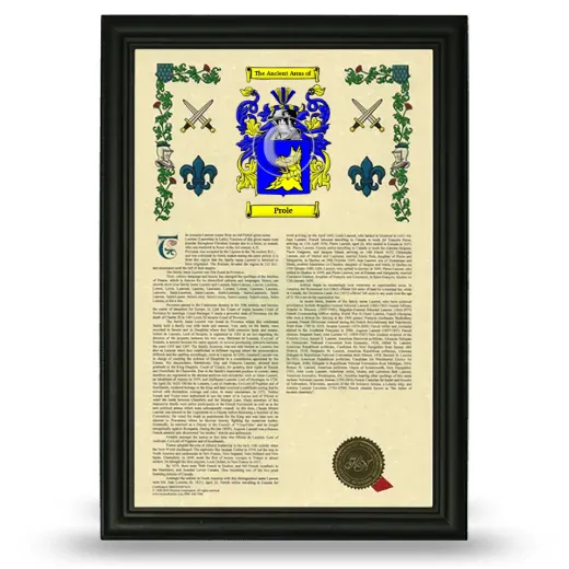 Prole Armorial History Framed - Black