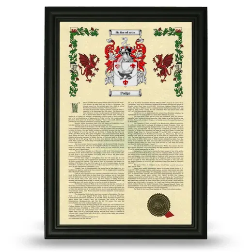 Pudge Armorial History Framed - Black