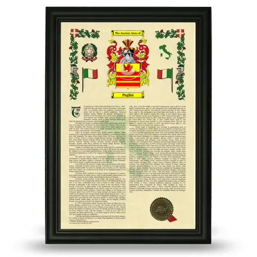 Puglisi Armorial History Framed - Black