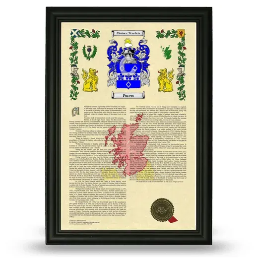 Purves Armorial History Framed - Black