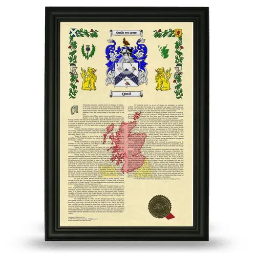 Quail Armorial History Framed - Black