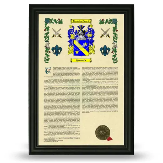 Quesnelle Armorial History Framed - Black