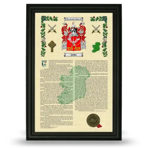 Quinn Armorial History Framed - Black