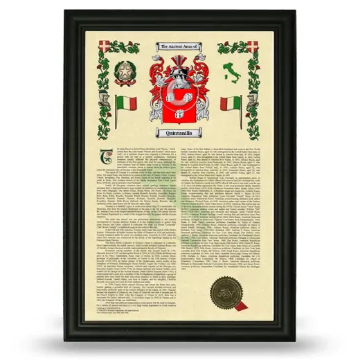 Quintanilla Armorial History Framed - Black