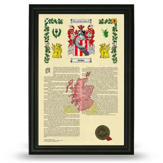 Redan Armorial History Framed - Black
