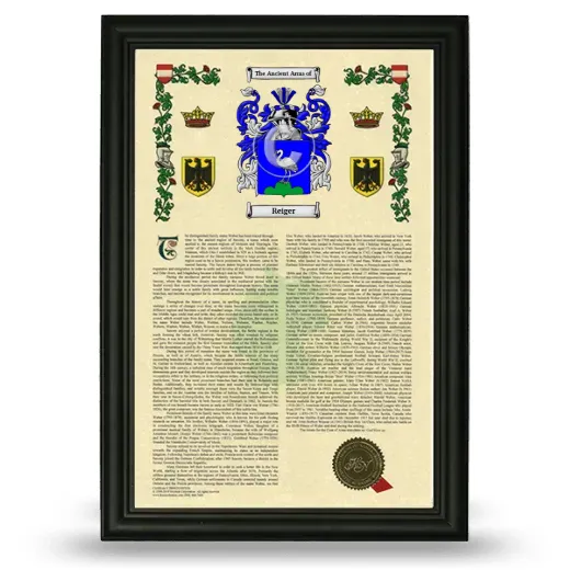 Reiger Armorial History Framed - Black