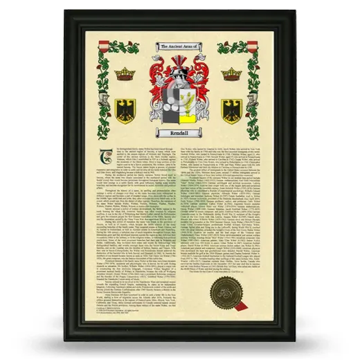 Rendall Armorial History Framed - Black