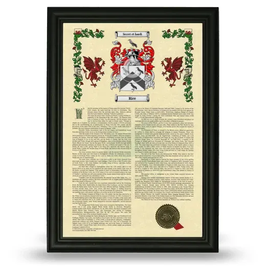 Rice Armorial History Framed - Black