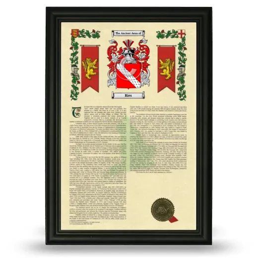 Ries Armorial History Framed - Black