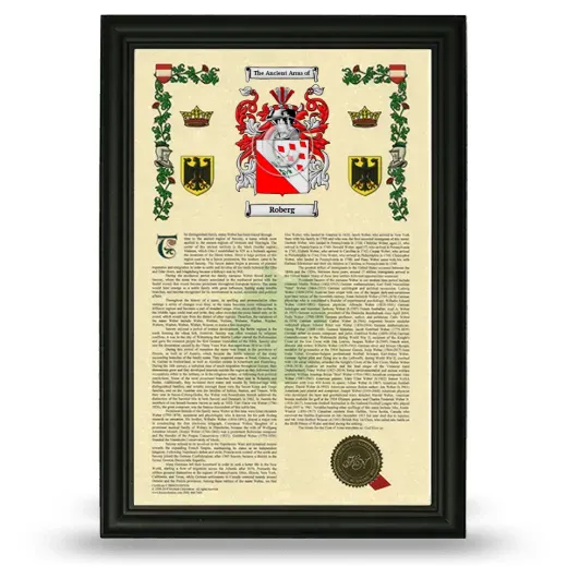 Roberg Armorial History Framed - Black