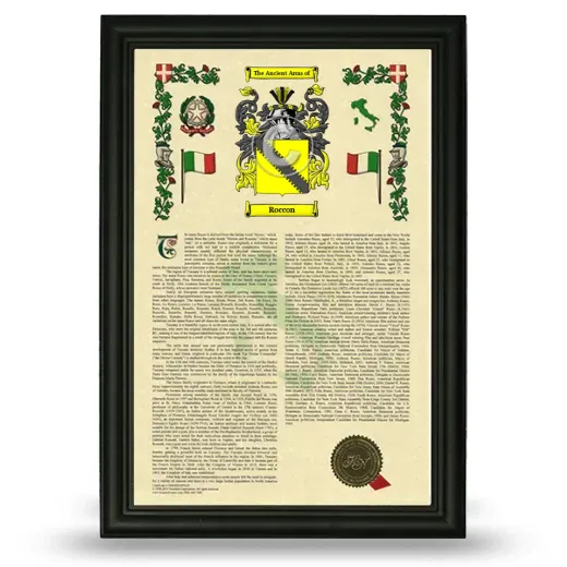 Roccon Armorial History Framed - Black