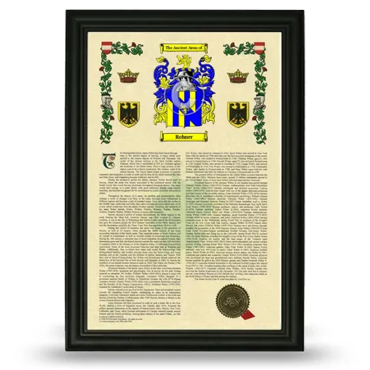 Rohner Armorial History Framed - Black