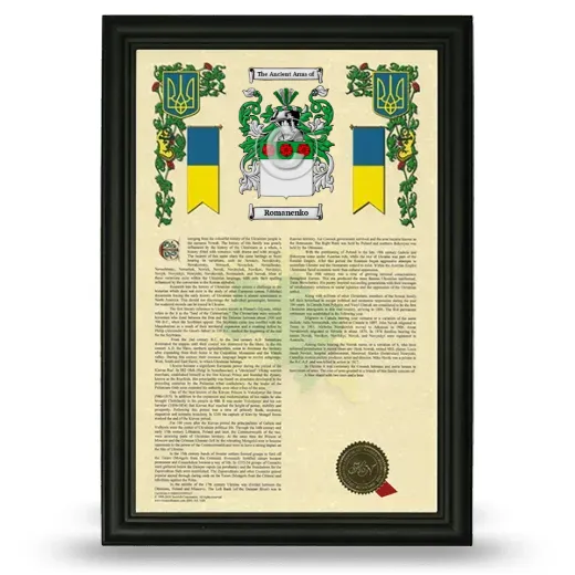 Romanenko Armorial History Framed - Black