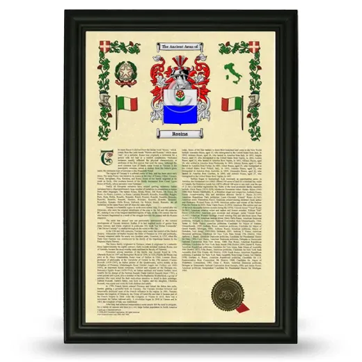 Rosina Armorial History Framed - Black