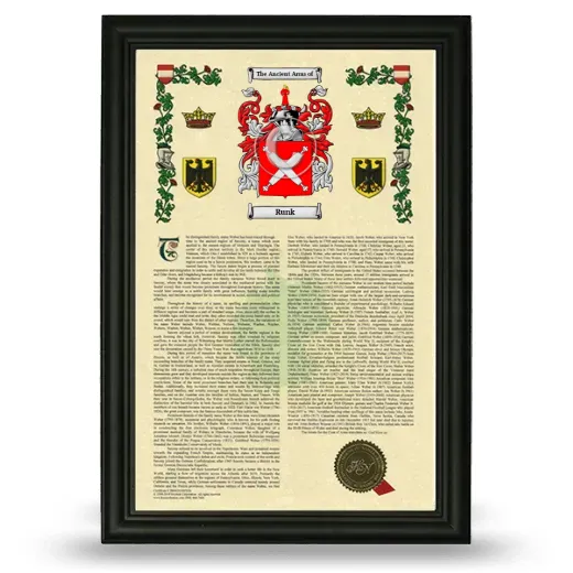 Runk Armorial History Framed - Black