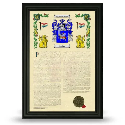 Ruther Armorial History Framed - Black