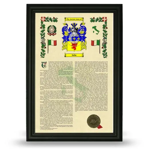 Saba Armorial History Framed - Black