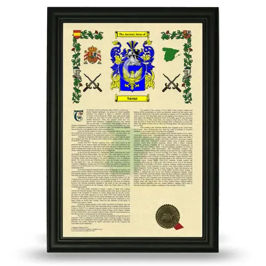 Saenz Armorial History Framed - Black
