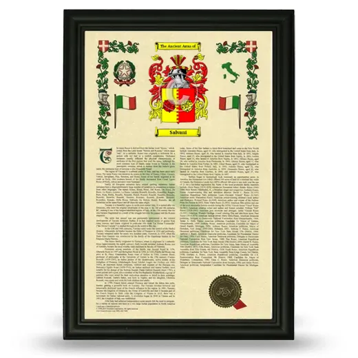 Salvani Armorial History Framed - Black