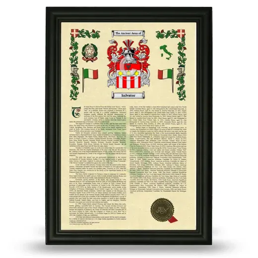 Salvator Armorial History Framed - Black