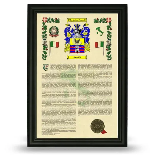 Santilli Armorial History Framed - Black