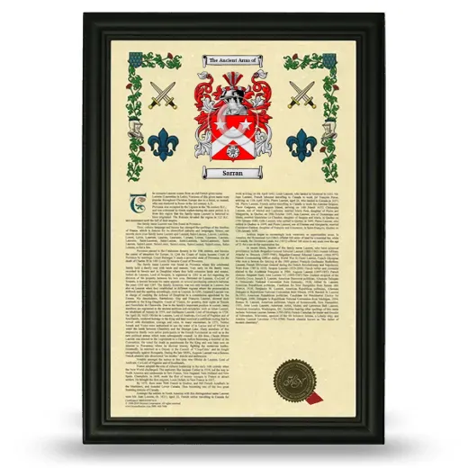 Sarran Armorial History Framed - Black
