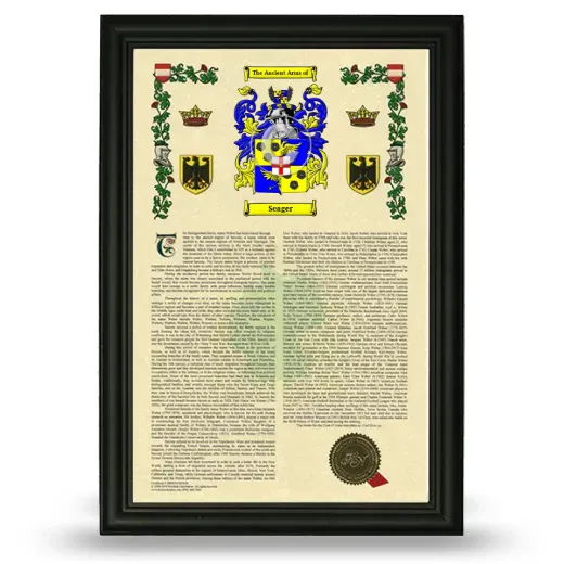 Seager Armorial History Framed - Black