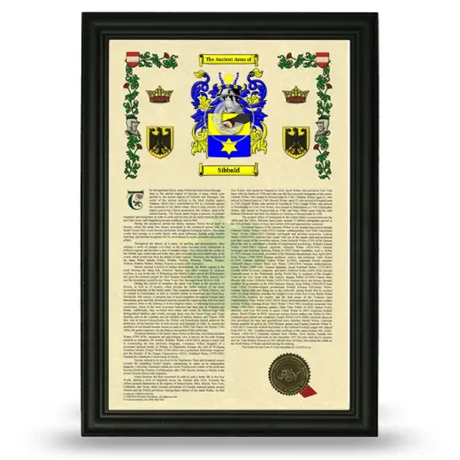 Sibbald Armorial History Framed - Black