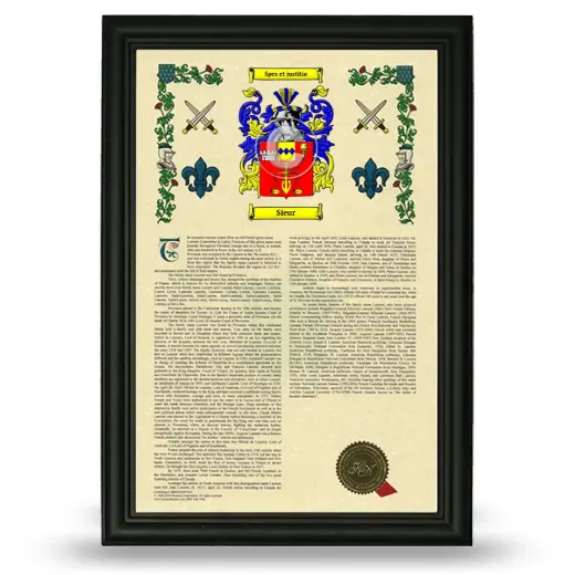 Sieur Armorial History Framed - Black