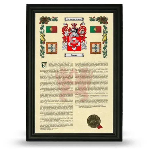 Sousa Armorial History Framed - Black