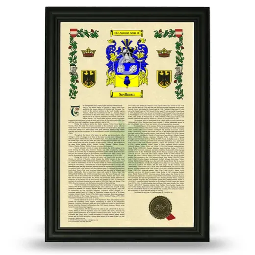 Spellman Armorial History Framed - Black