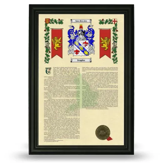 Staples Armorial History Framed - Black
