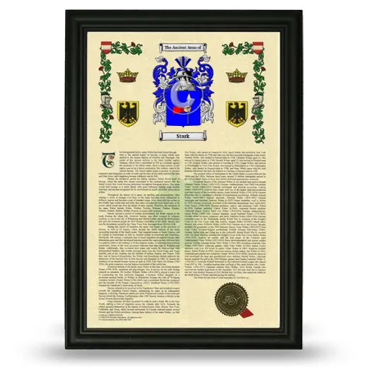 Stark Armorial History Framed - Black