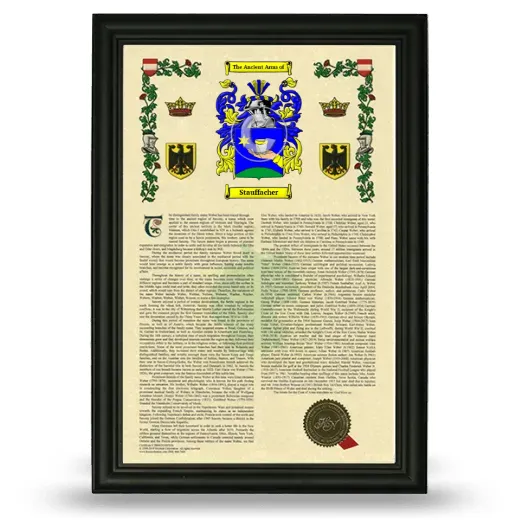 Stauffacher Armorial History Framed - Black