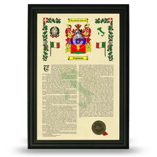 Stephanos Armorial History Framed - Black