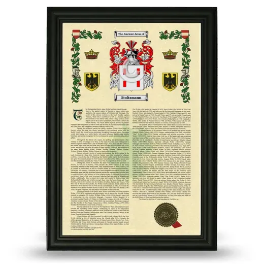 Stoltzmann Armorial History Framed - Black