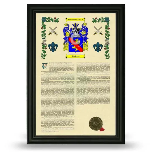 Stpierre Armorial History Framed - Black