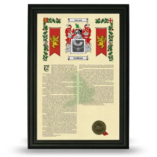Striklend Armorial History Framed - Black