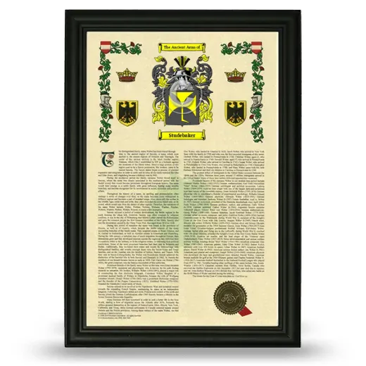 Studebaker Armorial History Framed - Black