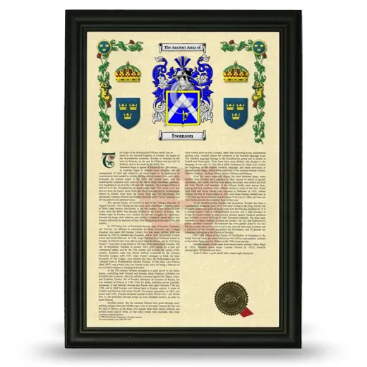 Swanson Armorial History Framed - Black