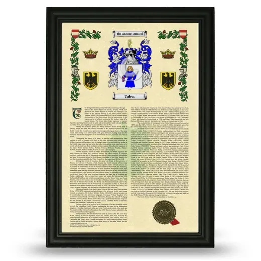 Taber Armorial History Framed - Black