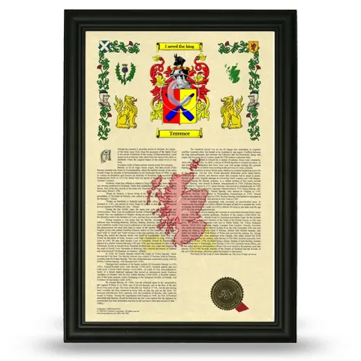 Terrence Armorial History Framed - Black