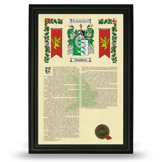 Thomlinson Armorial History Framed - Black