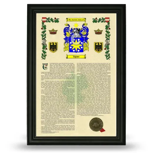 Tigner Armorial History Framed - Black