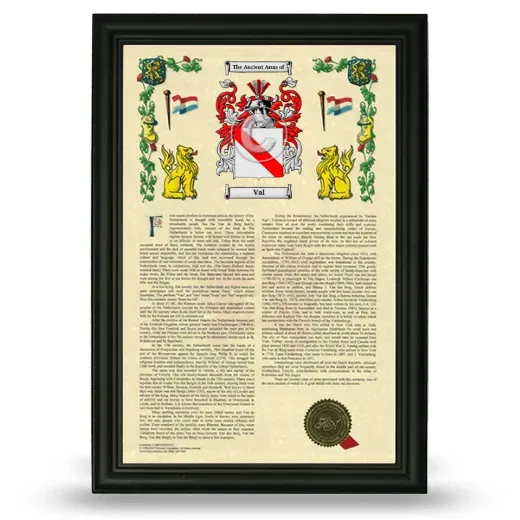 Val Armorial History Framed - Black