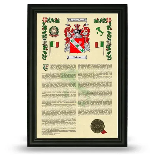 Valente Armorial History Framed - Black