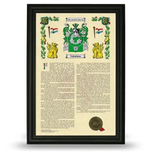 Valentinus Armorial History Framed - Black