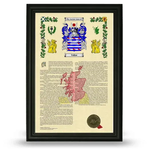 Valine Armorial History Framed - Black