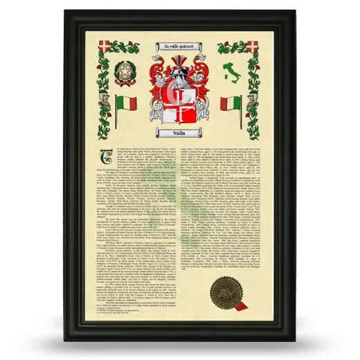 Valla Armorial History Framed - Black